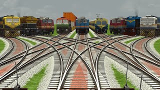 9 TRAINS CROSSING ON DIAMOND FORKED RAILROAD CROSSING TRACKS | | Train Animation fumikiri train #1