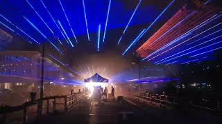 Licht-, Laser- und Feuershow Bahnhofsbrücke Warnemünde 09.09.2023