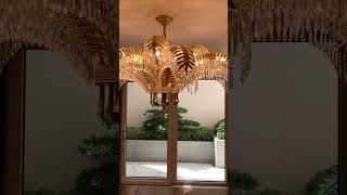 Brass Palm Leaf Crystal Chandelier@korewolamp