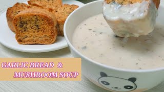 Cara praktis bikin Garlic bread and Mushroom soup recipe