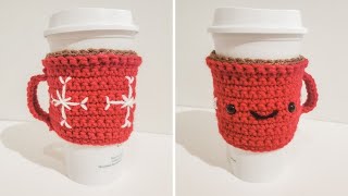 Crochet Happy Mug Cozy (Christmas Crochet Ideas | Snowflake Cup Cozy | Coffee Sleeve)