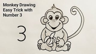 Monkey बंदर चित्र From Number 3 बोहत आसान Drawing तरीका! Easy Trick for Beginners🐒 #drawing #tricks