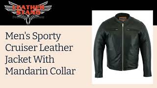 Sporty Cruiser Leather Motorcycle Jacket With Mandarin Collar