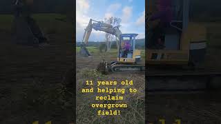 11 year old girl operates excavator with precision!