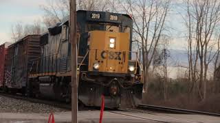 Amtrak headed east and CSX local headed west with CSX 2019 leading