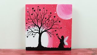 Valentine Special Acrylic Painting / Easy Moonlight Painting for Beginner / Moonlight Night Painting