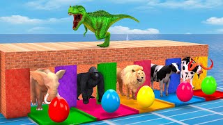 Paint Animals Gorilla,Cow,Tiger,Lion,Elephant,T-Rex Fountain Crossing Transformation Animal Cartoon