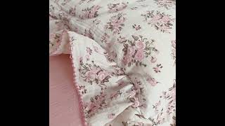 Pink Floral Duvet Cover Set #bedding #duvetcover #beddingset  #babybedding