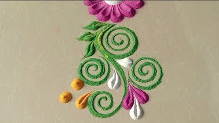 Easy border rangoli designs for Holi.Holi rangoli. Border muggulu. Simple rangoli.Festival kolam