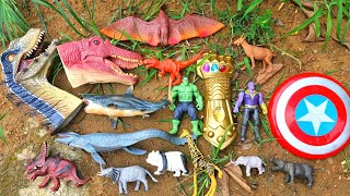 MENEMUKAN BERBAGAI MAINAN Dinosaurus, Velociraptor, Rodan, Hulk vs Thanos, Megalodon, Panda, Gajah