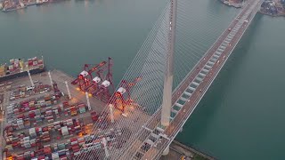 Container terminal Drone footage sky view Bridge Beach