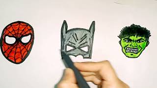 Face of Spiderman,Hulk,and Batman Drawing And Colouring Awesome Drawing Clips Drawing And Painting||