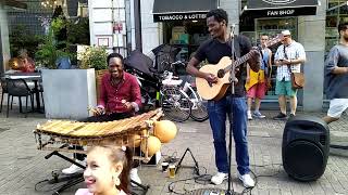 Jonathan Dembélé on Guitar, Jojo Joel Diara Balafoon two friends playing at GF on 14/07/2023 😊 😊😊