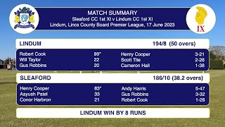 Sleaford CC 1st XI v Lindum CC 1st XI ECB Lincs Premier League, Lindum, 17 Jun 2023 Highlights