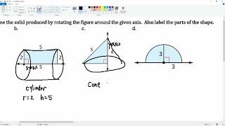 Produce a 3D Solid by rotation 2D Area. Question 2