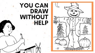 How To Draw A Scarecrow Step By Step - Cute Drawings For Kids - Cute Scarecrow With Pencil