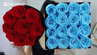 Review Rose Forever New York - Red & Blue Black Velvet Preserved Roses