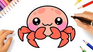 CÓMO DIBUJAR UN CANGREJO KAWAII FACIL 🦀💗| ANIMALES KAWAII