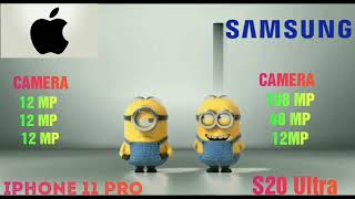 SAMSUNG S20 Ultra VS APPLE  iPhone 11 Pro Minions Reaction (FUNNY 😋😂) 2020