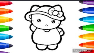 Hello Kitty with hate Drawing, Painting & Coloring For Kids and Toddlers_ Kids Drawing