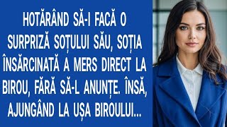 Hotărând să-i facă o surpriză soțului său,soția însărcinată a mers direct la birou,fără să-l anunțe.