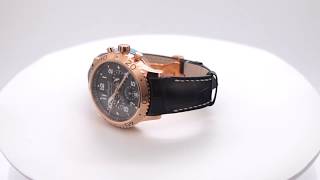 Breguet Transatlantique Type XXI Flyback Rose Gold Black Leather Strap Men's Watch