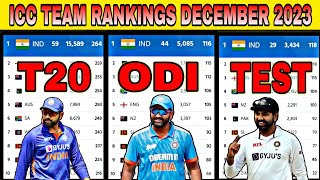 ICC ODI, T20 and Test Team Ranking December 2023 | Top 10 Teams