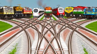 NINE TRAIN CROSSING▶️ AT SAME TRACK ! BUMPY RAILROAD | Railworks | Indian Train Simulator 2024