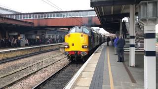 DRS class 37s nos 37038+37059 storm away form York the Yorkshire explorer railtour