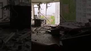 An apartment in Kiev, which was hit by the wreckage of a Russian drone.