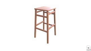 Square Wooden Stool 3D Model