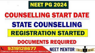 NEET PG 2024 ll Counseling start Date ll State registration Started ll Current progress ll Documents