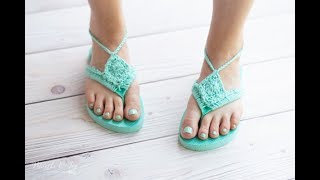 CROCHET TUTORIAL: Boho Sandals from Foam Flip-Flops - Perfect For BEGINNERS