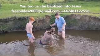 Baptism of ex-army paratrooper in the New Forest UK