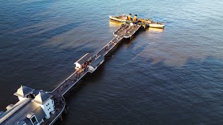 Drone video of Paddle Steamer Waverley, Penarth Pier, Wales in 4k.