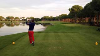 Tee shot on 18th hole on the New Course at Gloria GC in Belek