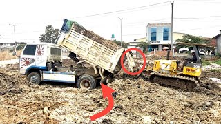 Wonderful Bulldozer Pushing Dump Truck Stuck In Mud and Dozer Pushing Land into Mud #Bulldoze #truck