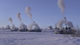 Motorized rifle exercises. Self-propelled gun 2S34 "Hosta", MLRS "Grad", BMP-2 and T-72B3 tank