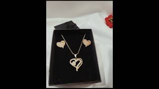 Beautiful Heart Pendant And Studs Pair Golden-Cash on Delivery-Only on 799