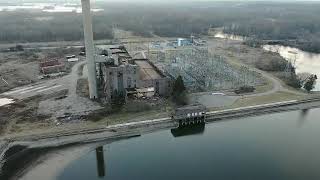 Drone footage of morrow dam Kalamazoo Michigan.