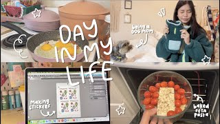 day in my life ep. 14: being a dog mom, errands, cooking, sticker-making, & online school