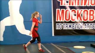 10-year-old Varvara Kuzminova (bodyweight 47.55 kg) clean&jerks 69 kg