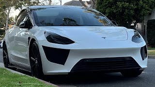 My 2021Tesla model 3 w/smoke tail lights, headlight overlay tint, Black Tesla badge & 20 inch rims.