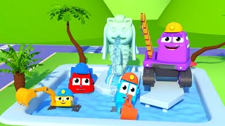 FRIENDS ON WHEELS EP58 THE MIGHTY MACHINES BUILD A WATER FOUNTAIN 3D KIDS ANIMATION IN ENGLISH