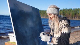 Painting by the lake with the water and the winds