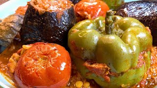 How to make Persian Dolmades(Dolmeh)- Stuffed eggplants, tomatoes and bell peppers