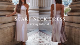 Super easy elegant scarf neck dress | CECILIA dress sewing tutorial