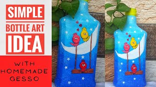 Easy Bottle Art With Homemade Gesso | How To Blend Colours On Bottle | Cute Bottle Art Idea