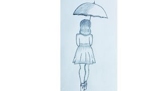 How to draw a girl with umbrella pencil sketch step by step.