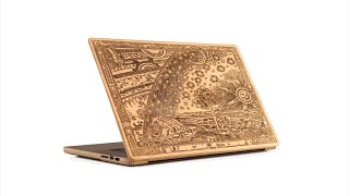 Extremely Intricate Laser Engraved Wood Laptop Cover in Real Time